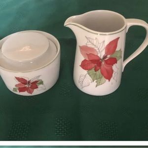 Vintage Block Spal Poinsettia Sugar And Creamer Set By Mary Lou Goertzen